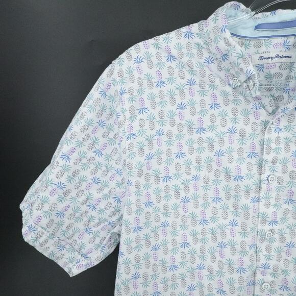 Tommy Bahama Shirt Mens Large White‎ Purple Pineapple Print Short Sleeve Resort - Picture 7 of 16